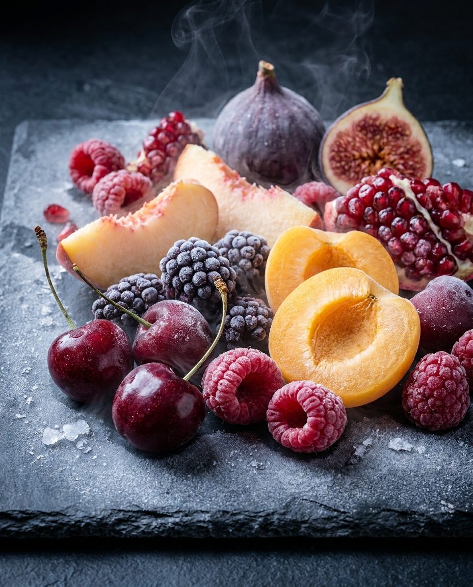 IQF frozen cherries, raspberries, peaches and figs