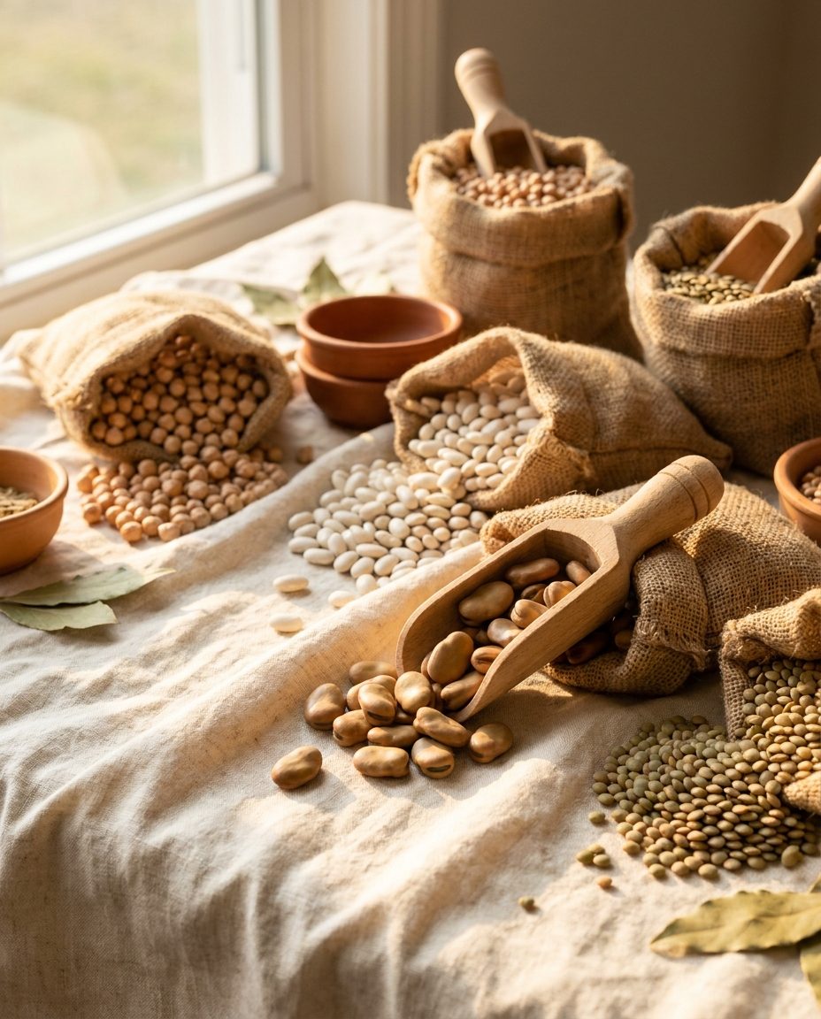 Dried chickpeas, beans and lentils